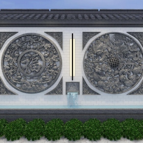 中式雕花景墙3D模型下载